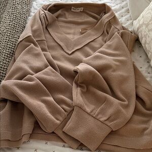 Elegant V-Neck Sweater in Tan